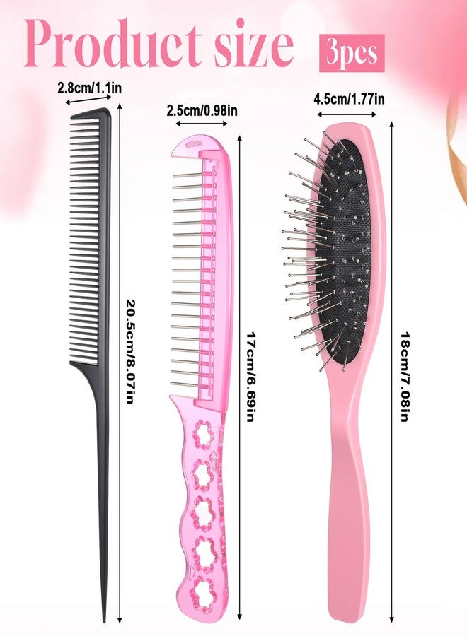 Exircy 3 Pcs Wig Brush Set Bristle Wig Brushes Stainless Steel Wire Detangling Brush Pointed Tail Comb for Synthetic Portable Hair Wigs for 18 Inch Dolls and Care Accessories Extensions (Pink, Black) - Image 2